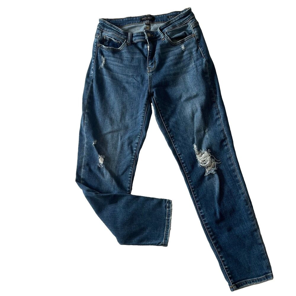 Judy Blue Slim Fit Distressed Dark Wash Jeans JB82204DK Size 9/29 Slim Fit Women
